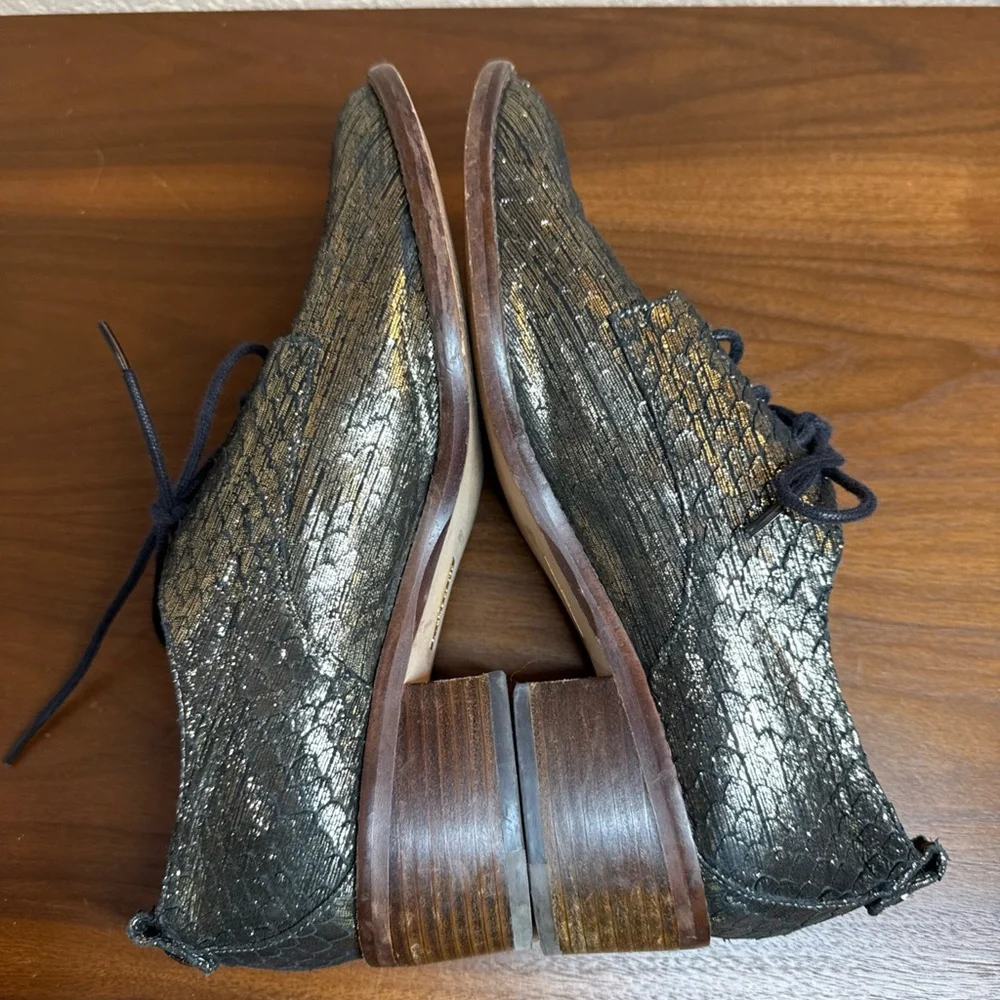 Louise Et Cie Black Gold Lo-Fenn Lace Up Oxfords Shoes Size 9 M Genuine Leather